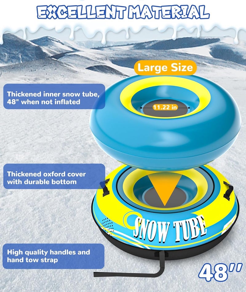 EPN Heavy Duty Snow Tube with Premium Oxford Covers and Handles for Adults, Thickened Bottom Inflatable Snow Sled Sledding Toboggan Winter Outdoor Fun - Image 4
